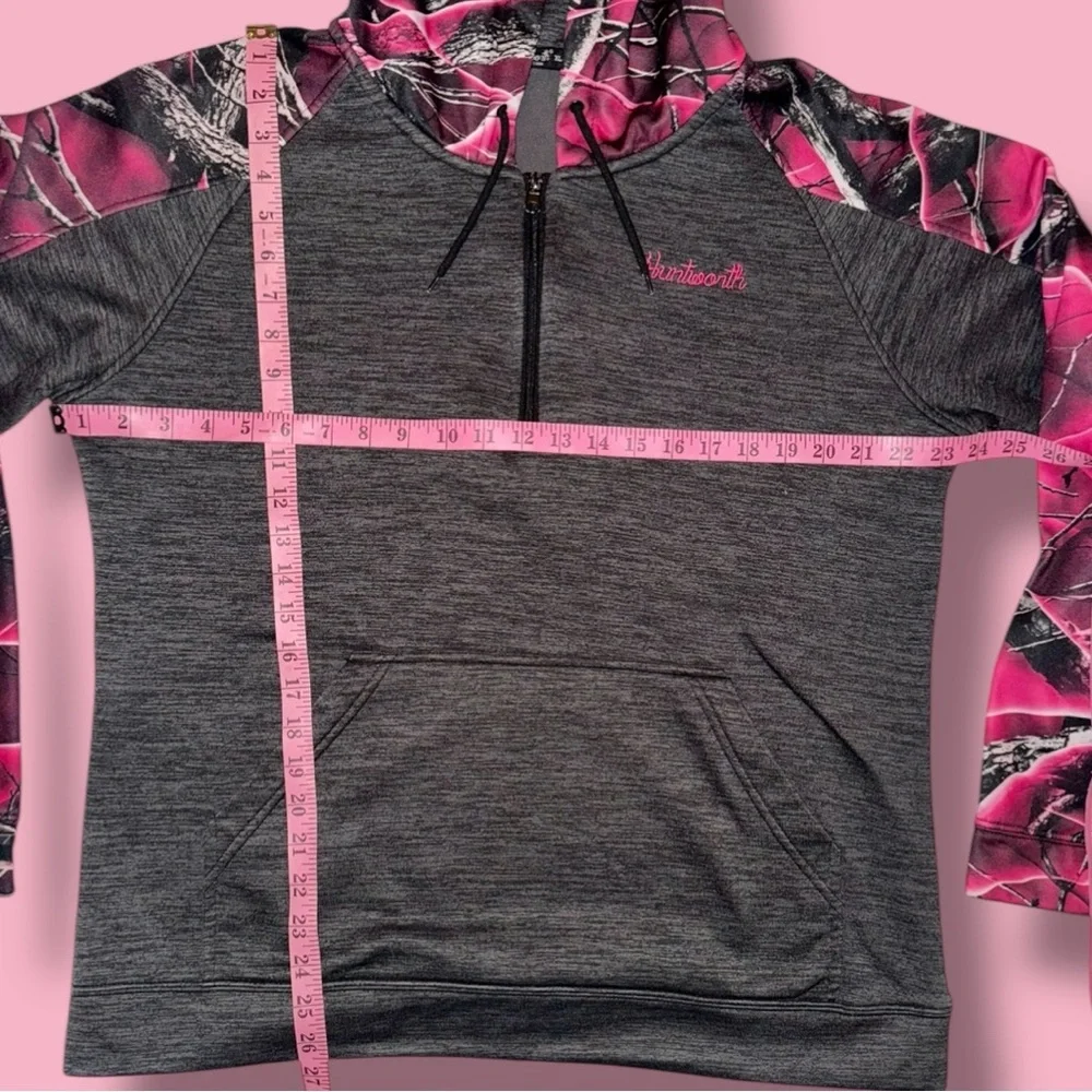 Huntworth Hoodie Pink Gray Camo Fleece Lined 1/2 Zip Pullover Women's XL - Picture 8 of 16